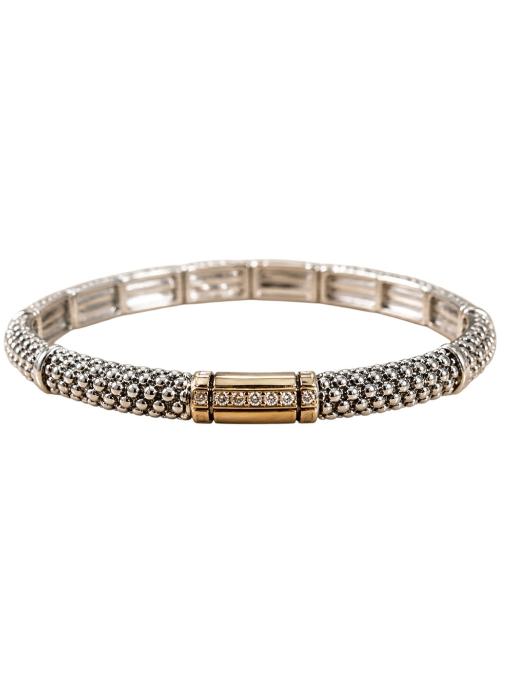 Two-Tone Silver & Gold Stretch Bangle Bracelet with Rhinestone Accents - Picture 7 of 8